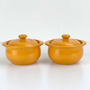 VTG HALL POTTERY INDIVIDUAL SIZE CASSEROLE DISH & LID YELLOW #476